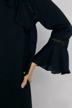 Pedro del Hierro Blusa volantes puntilla Negro Sale