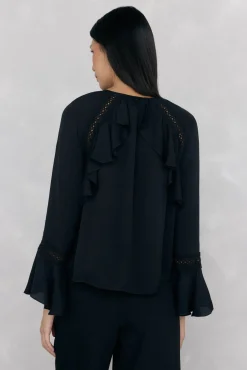 Pedro del Hierro Blusa volantes puntilla Negro Sale