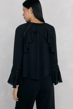 Pedro del Hierro Blusa volantes puntilla Negro Sale