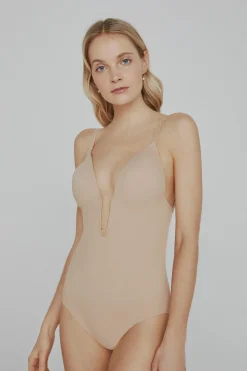 Ivette Bridal Body sin espalda con escote pronunciado en nude beige Discount