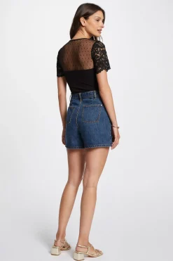 Morgan Body manga corta con encaje Negro Best