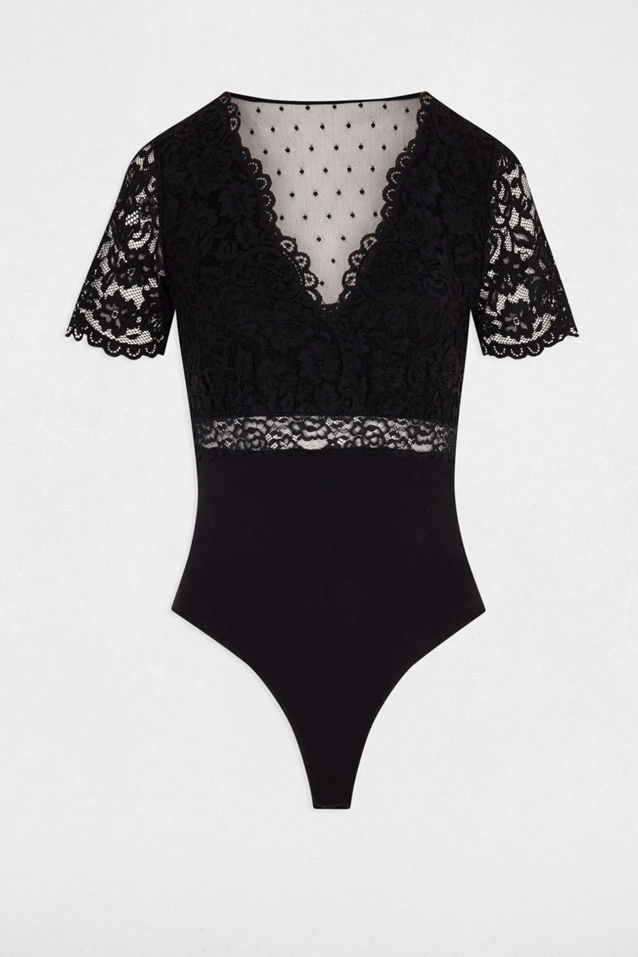 Morgan Body manga corta con encaje Negro Best