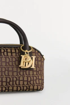 Pedro del Hierro Bolso bowling jacquard mini Marr&oacute;n Outlet