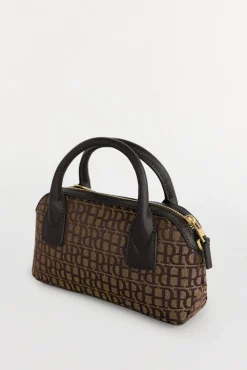 Pedro del Hierro Bolso bowling jacquard mini Marr&oacute;n Outlet