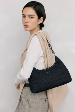 Pedro del Hierro Bolso hobo acolchado con asa de piel y cadena Negro Discount