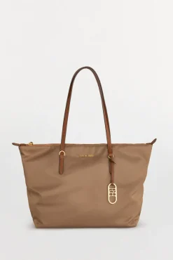 Pedro del Hierro Bolso shopper nylon con cremallera Beige Outlet