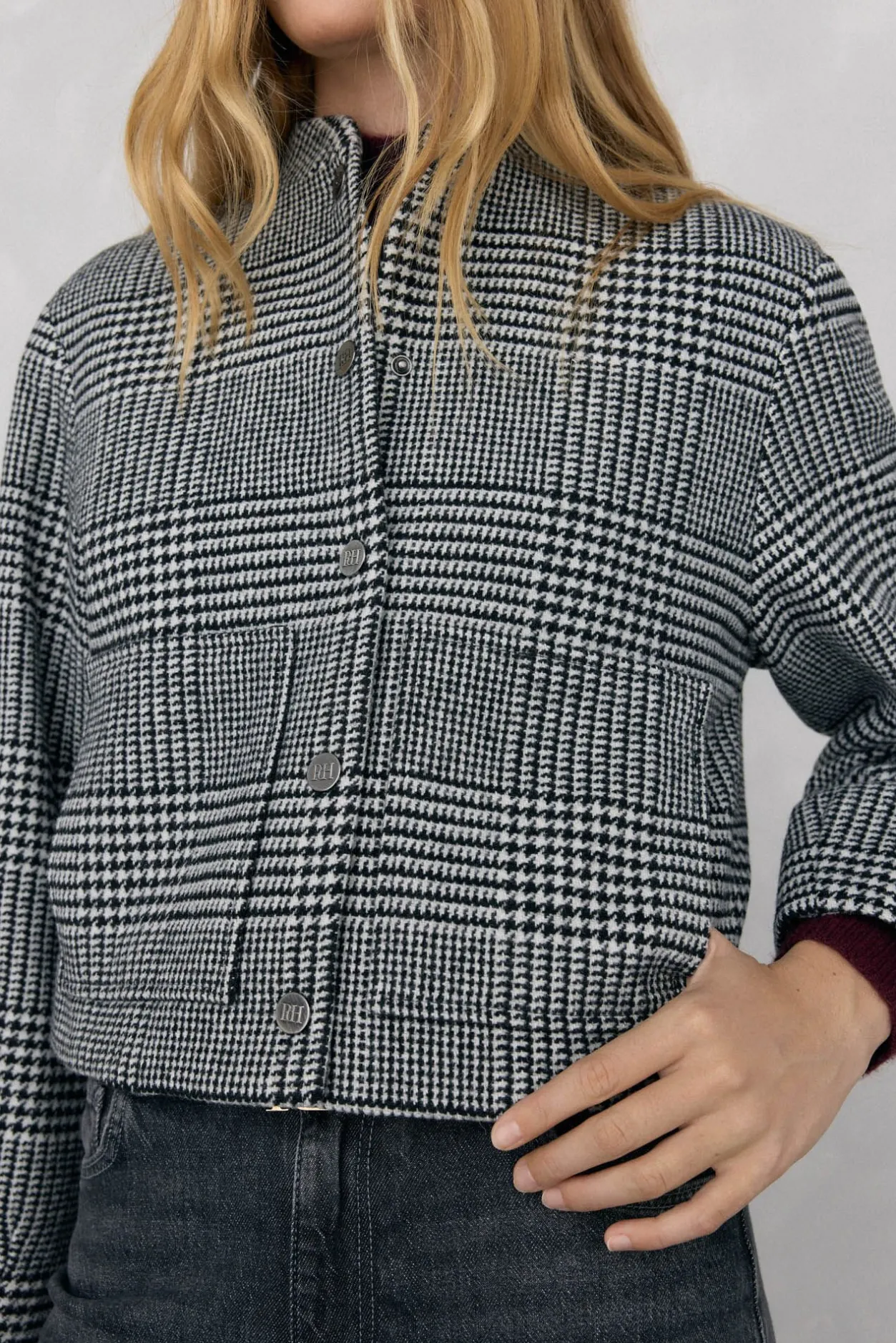 Pedro del Hierro Bomber de cuadros Gris Clearance