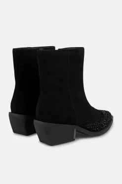 Alma en Pena Botín tacón bajo detalle pedreria Negro Discount