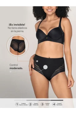 Leonisa Braga faja clásica con control moderado de abdomen y bandas en tul negro Hot
