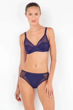 Gisela Braga tiro medio con tul jacqard azul