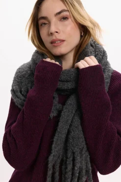 Vila Bufanda de lana con flecos Gris oscuro New