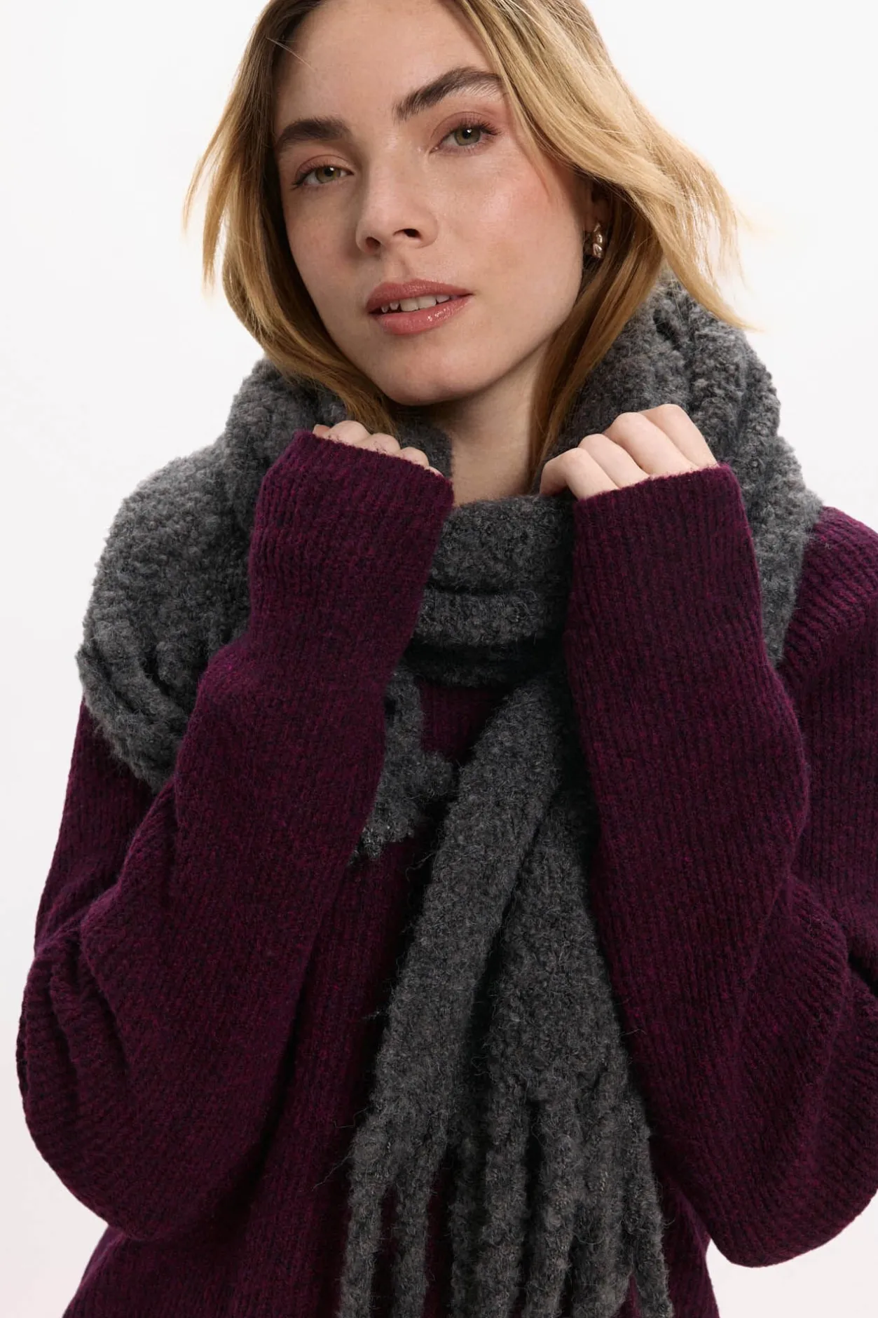 Vila Bufanda de lana con flecos Gris oscuro New