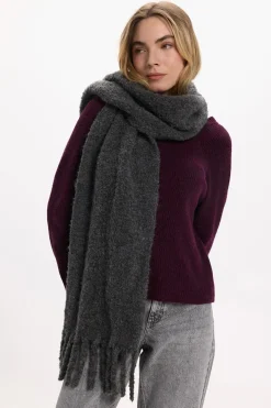 Vila Bufanda de lana con flecos Gris oscuro New