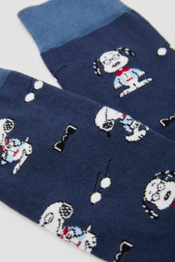 Besocks Calcetines altos de Snoopy de algodón orgánico color azul Discount