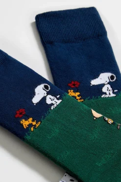 Besocks Calcetines altos de SNOOPY de algodón orgánico color azul verde Discount