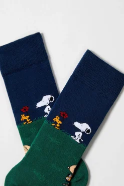 Besocks Calcetines altos de SNOOPY de algodón orgánico color azul verde Discount