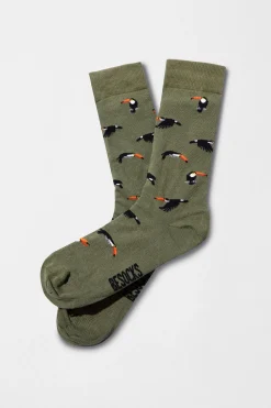 Besocks Calcetines altos de tucanes de algodón orgánico color verde kaki marfil Online