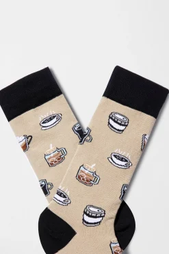 Besocks Calcetines altos de café de algodón orgánico beige Online