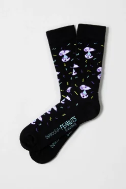 Besocks Calcetines altos de Snoopy de algodón orgánico color negro Discount