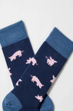 Besocks Calcetines altos de algodón orgánico color marino azul Clearance