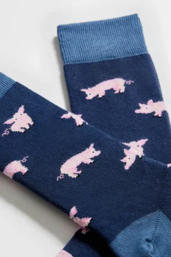 Besocks Calcetines altos de algodón orgánico color marino azul Clearance