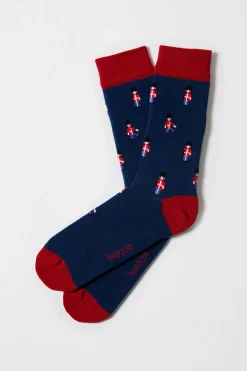 Besocks Calcetines altos de algodón orgánico con motivos de guardias british azul New