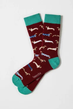 Besocks Calcetines altos perro salchicha burdeos Clearance