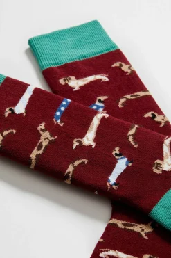 Besocks Calcetines altos perro salchicha burdeos Clearance