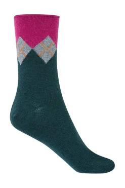 Punto Blanco Calcetines cortos de Cachemira-lana de rombos verde Hot