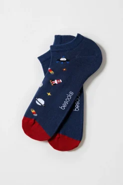 Besocks Calcetines tobilleros de algodón orgánico color marino azul Best