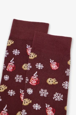 Cortefiel Calcetín dibujo regalo Granate New