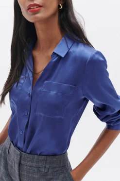 Caroll Camisa 100% seda Azul Hot