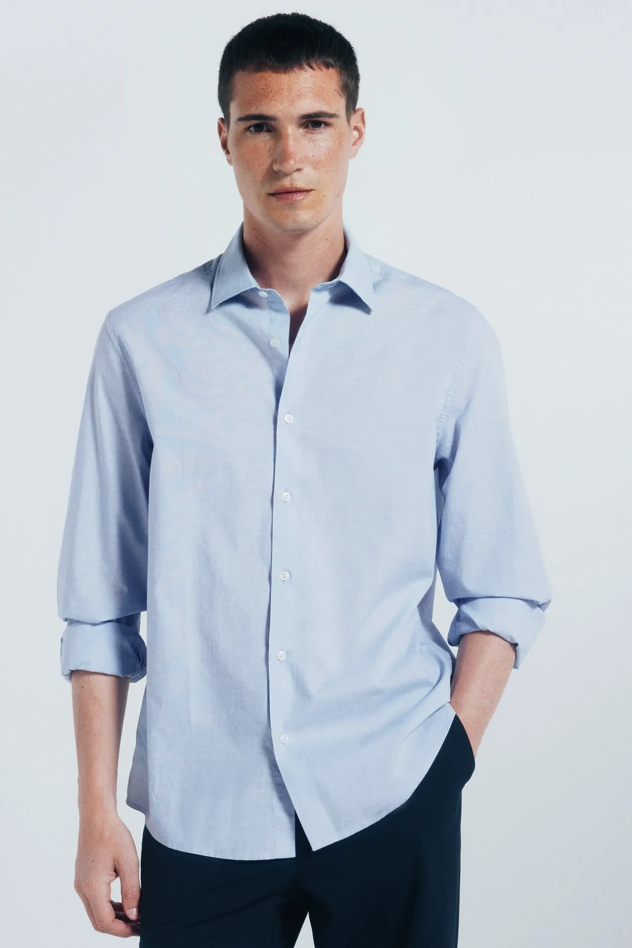 Springfield Camisa algodón fil a fil azul Best