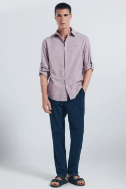 Springfield Camisa algodón slub burdeos Discount