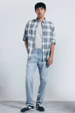 Springfield Camisa algodón slub cuadros azul Outlet