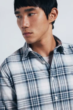 Springfield Camisa algodón slub cuadros azul Outlet