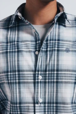 Springfield Camisa algodón slub cuadros azul Outlet