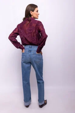 Object Camisa bordada flores Morado Discount