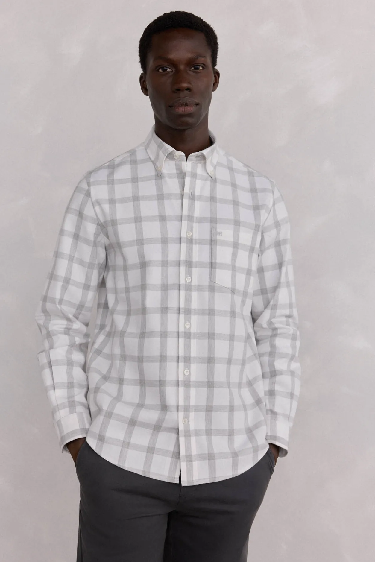 Pedro del Hierro Camisa Brushed Oxford cuadros Gris Clearance