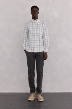 Pedro del Hierro Camisa Brushed Oxford cuadros Gris Clearance