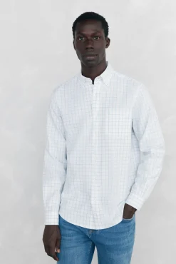 Pedro del Hierro Camisa Brushed Oxford cuadros Azul Outlet