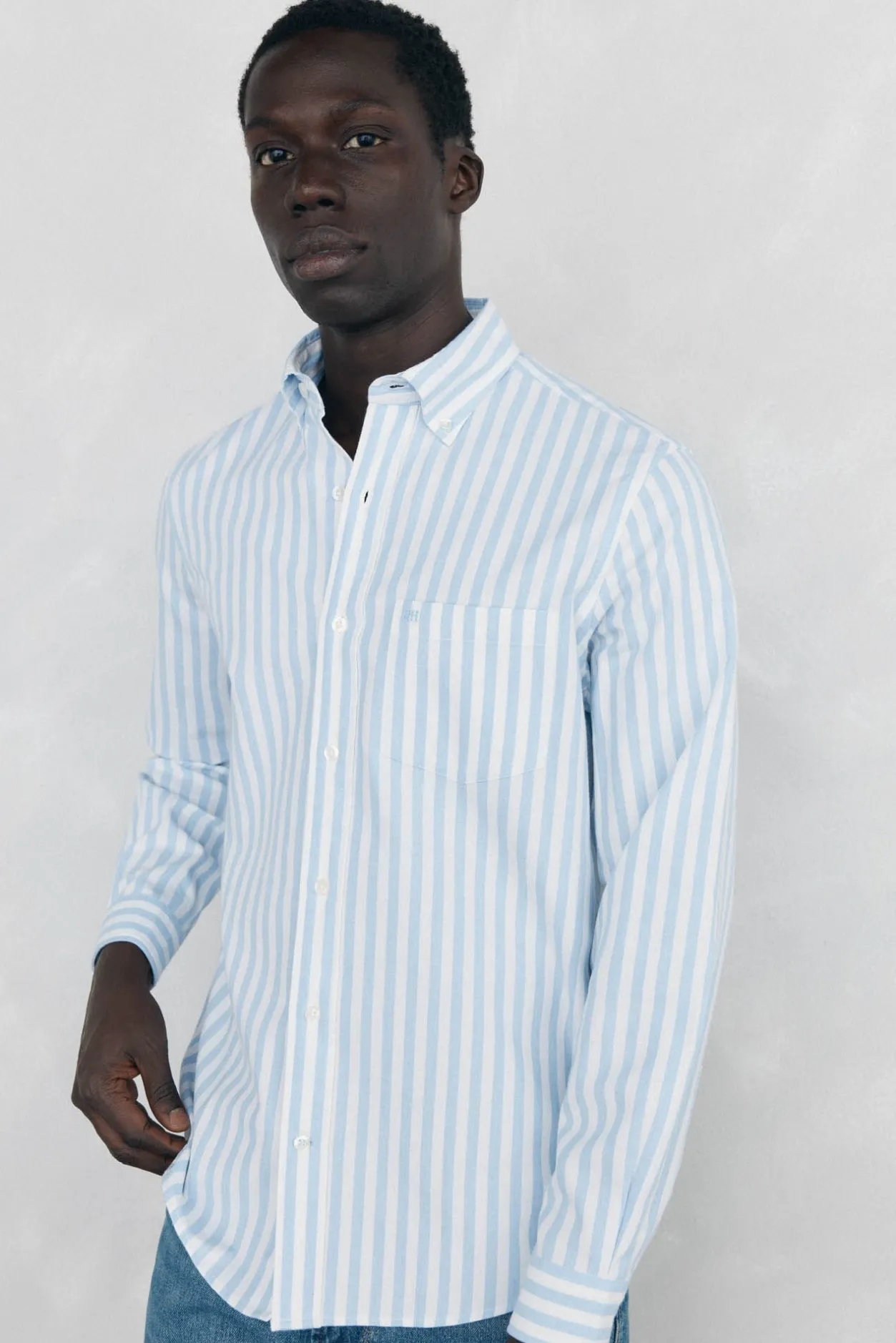 Pedro del Hierro Camisa Brushed Oxford rayas Azul Best