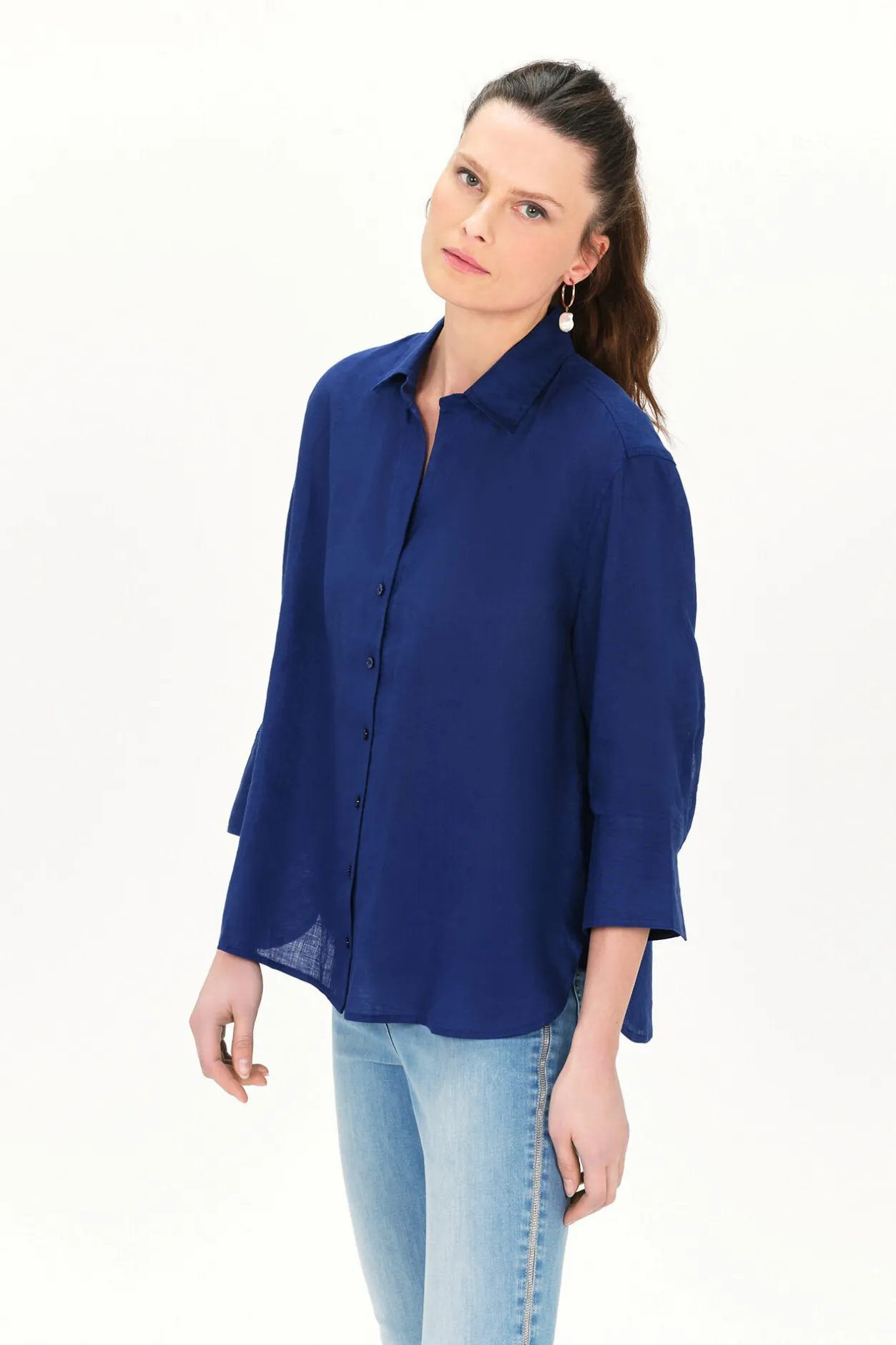 Caroll Camisa Coraline 100% lino Azul oscuro Online