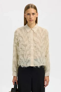 Selected Camisa corta fluffy Beige Online