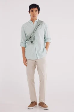 Springfield Camisa cotton slub rayas verde Best