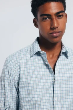 Springfield Camisa cuadros algodón slub azul Clearance