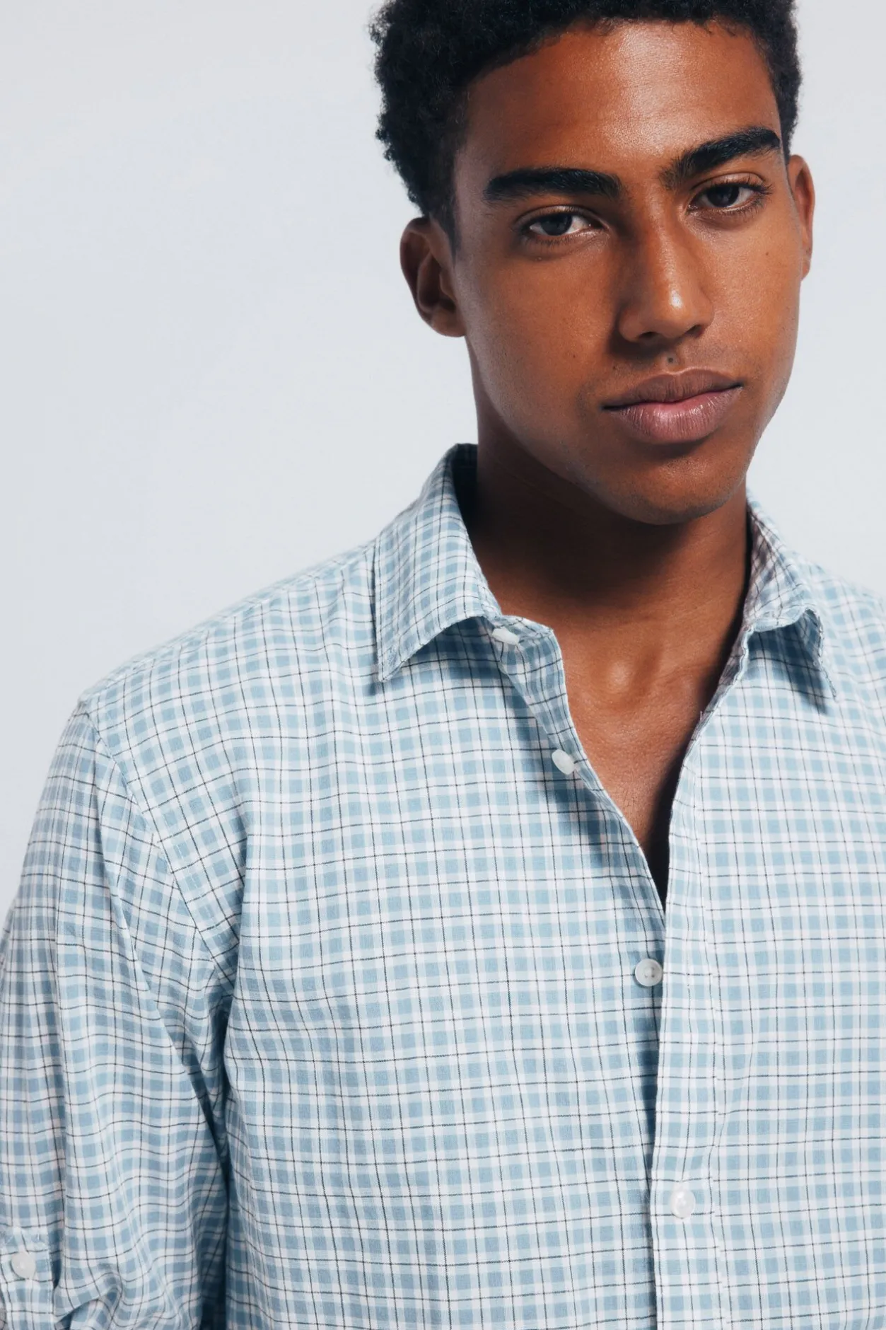 Springfield Camisa cuadros algodón slub azul Clearance