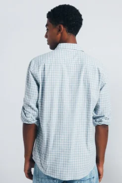 Springfield Camisa cuadros algodón slub azul Clearance