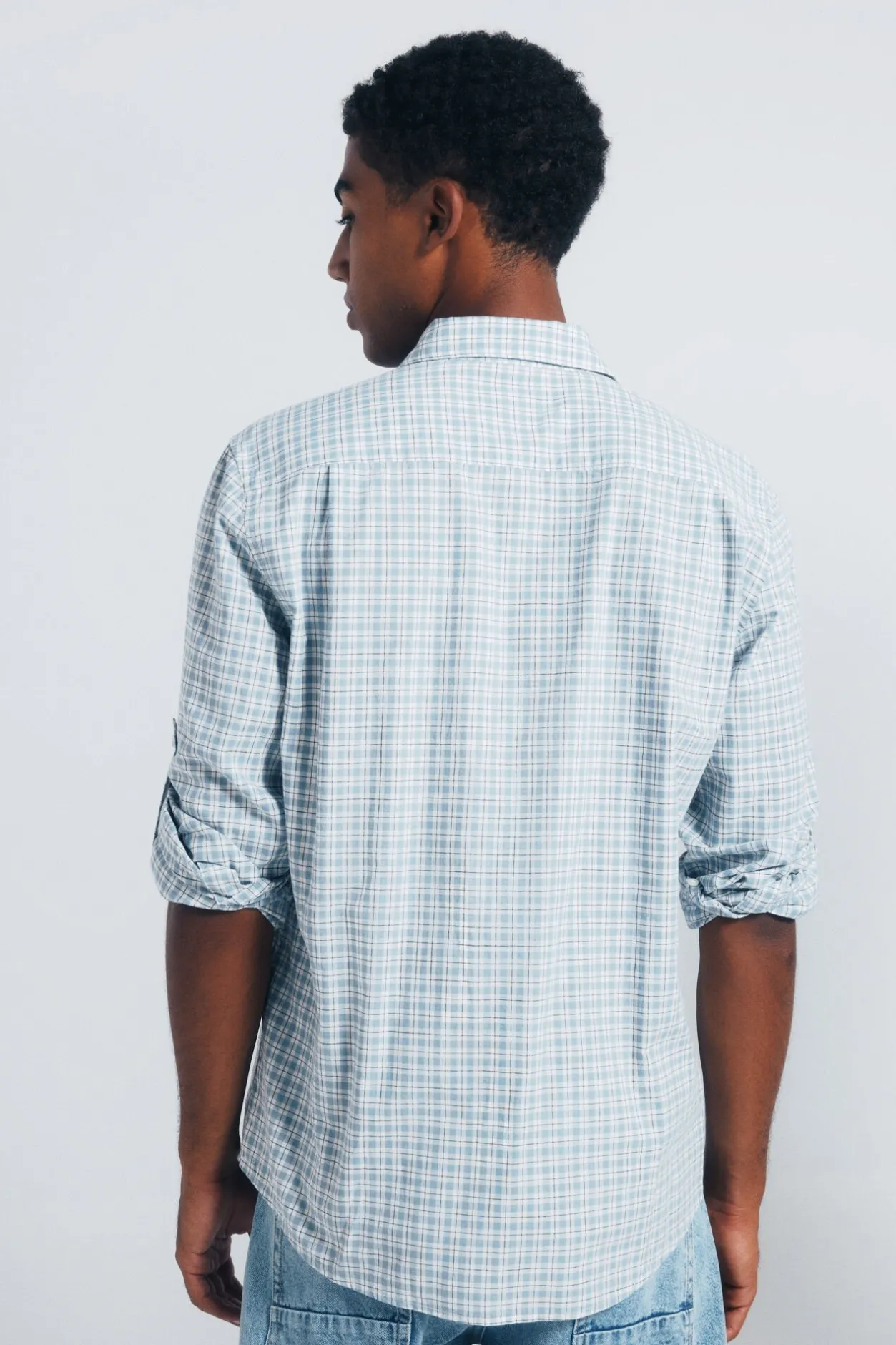 Springfield Camisa cuadros algodón slub azul Clearance