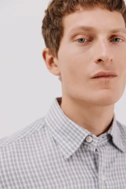 Cortefiel Camisa cuadros algodón tencel Gris Sale